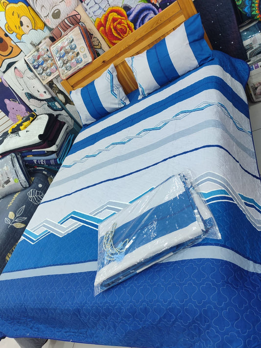 Blue and White Striped Quilt Set - Modern Elegance and Comfort