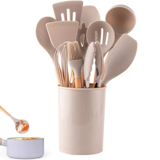 12-Piece Silicone Kitchen Utensil Set with Minimalist Holder