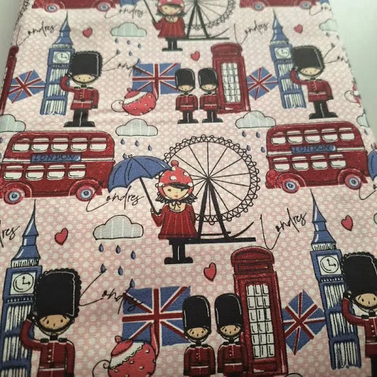 Adorable London-Themed Fabric - Playful and Colorful Design