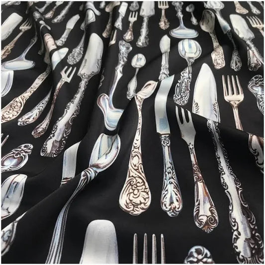 Black Fabric with Vintage Cutlery Design - Elegant and Unique