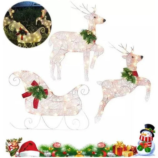 Christmas Reindeer and Sleigh Outdoor Light Set – Festive Yard Decoration