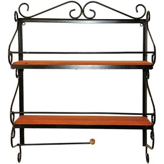 Vintage Iron and Wood Wall Shelf - Decorative Storage Rack