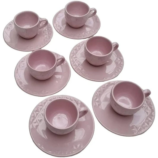 6-Piece Blush Pink Ceramic Tea Cup & Saucer Set