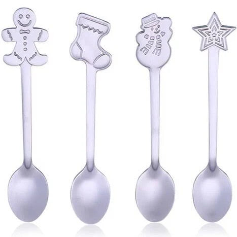 Holiday-Themed Stainless Steel Spoon Set – Set of 4