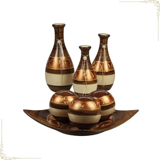 Decorative Ceramic Vase and Bowl Set – Elegant Brown Design