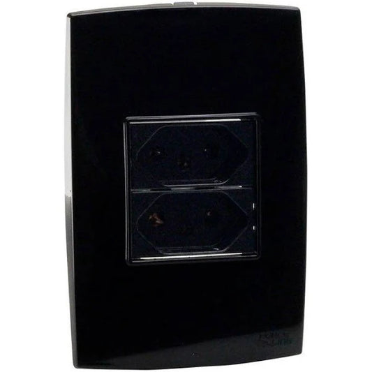 Black Dual Outlet Power Socket – Modern Wall Plate Design