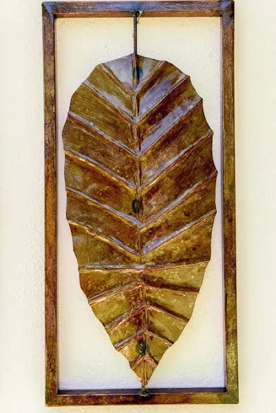 Rustic Metal Leaf Wall Art - Handcrafted Framed Decor