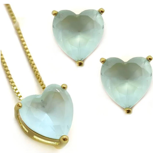 Aqua Blue Heart Jewelry Set - Necklace & Earrings