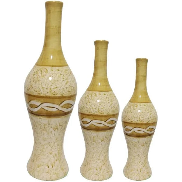 Set of Three Decorative Textured Vases – Beige and Brown Tones