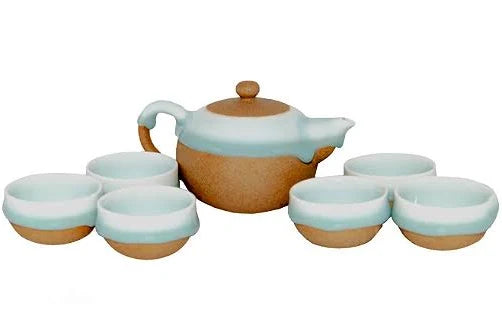 Handcrafted Ceramic Tea Set - Teapot with 6 Matching Cups