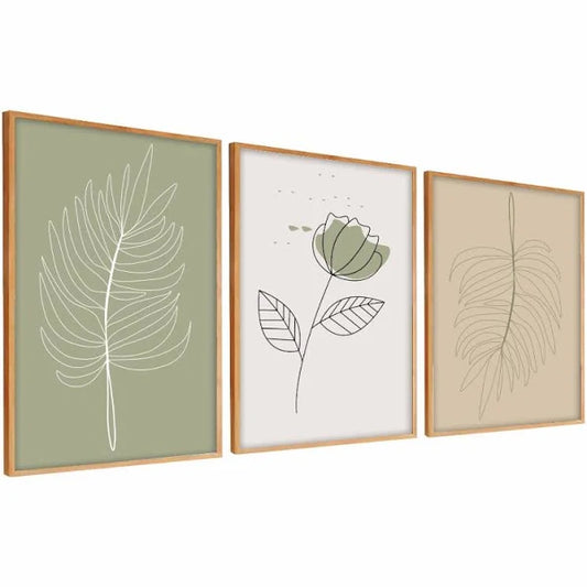 Minimalist Botanical Wall Art – Set of 3 Modern Framed Prints