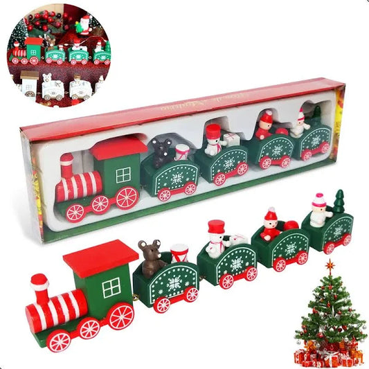 Christmas Wooden Train Decoration – Holiday Themed Toy Train Set