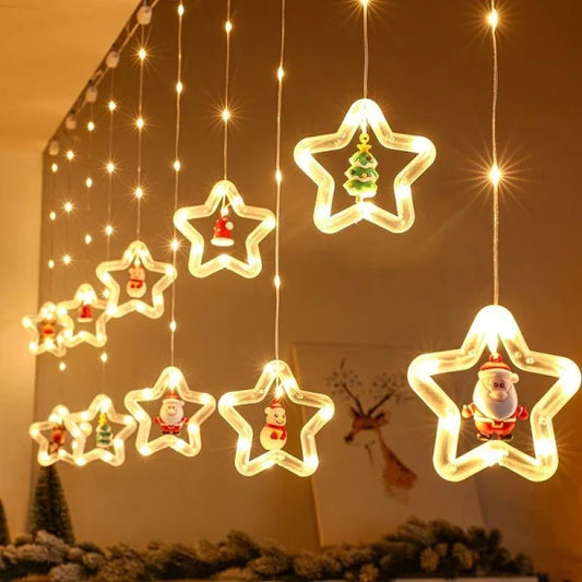 Christmas Star Curtain String Lights – Festive Indoor Decoration