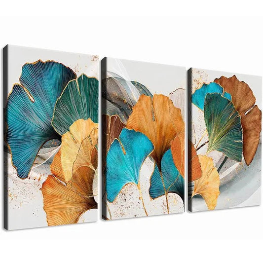 Modern Ginkgo Leaf Art Set – Elegant 3-Piece Wall Decor