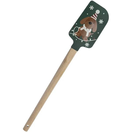 Christmas-Themed Silicone Spatula with Wooden Handle – Dog Design