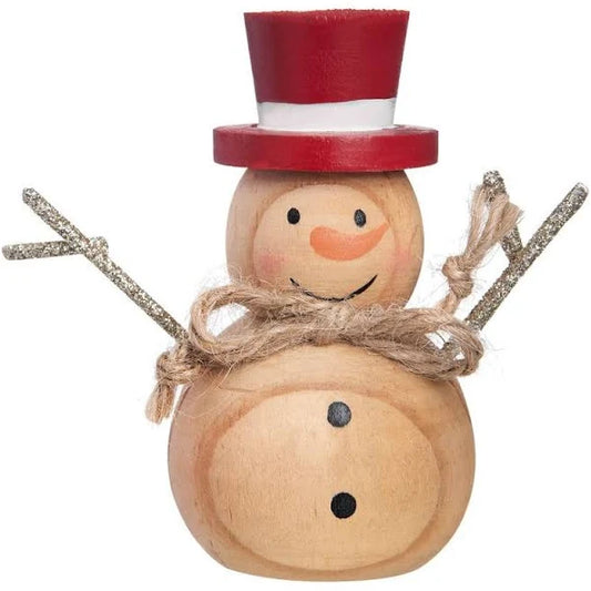 Wooden Snowman Figurine – Rustic Christmas Decoration