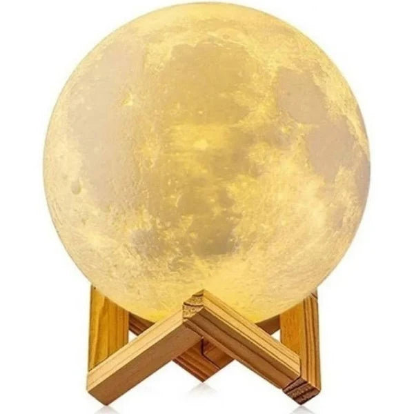 3D Moon Lamp with Wooden Stand - Warm and Cool Light Options